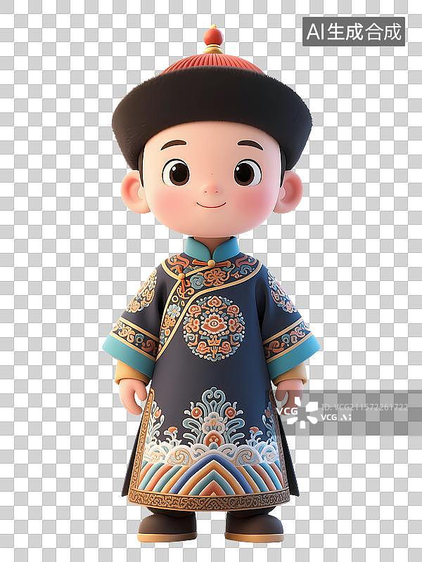 【AI数字艺术】身着民族服饰的满族卡通男孩形象图片素材
