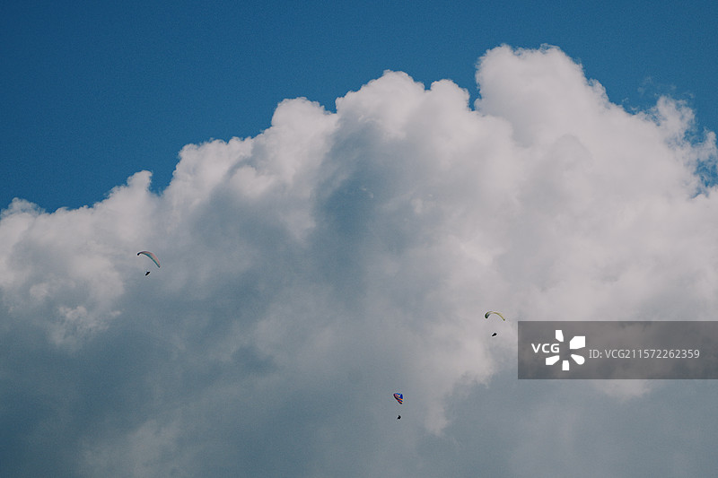 蓝天白云下的滑翔伞玩家图片素材