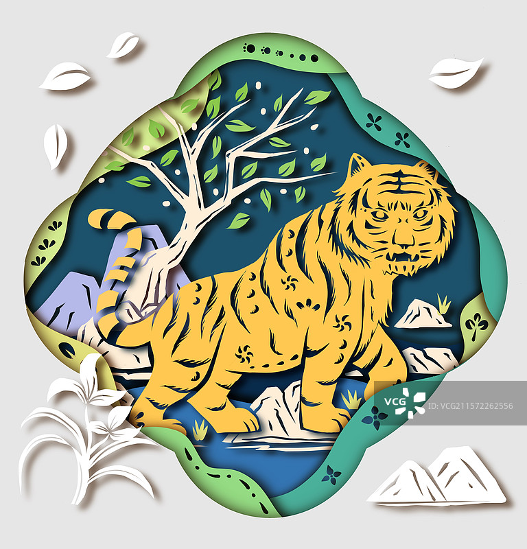 十二生肖剪纸风虎图片素材