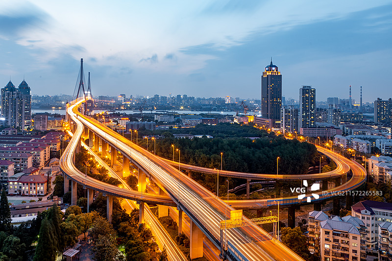 上海杨浦大桥城市建筑夜景风光图片素材