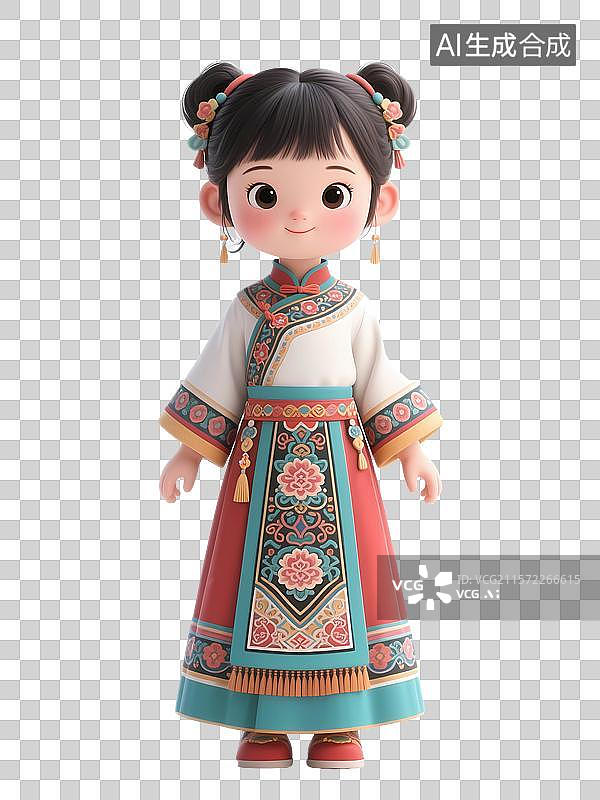 【AI数字艺术】身着民族服饰的黎族卡通女孩形象图片素材