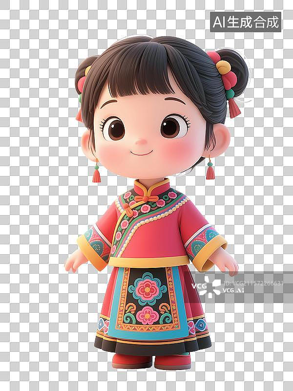 【AI数字艺术】身着民族服饰的黎族卡通女孩形象图片素材