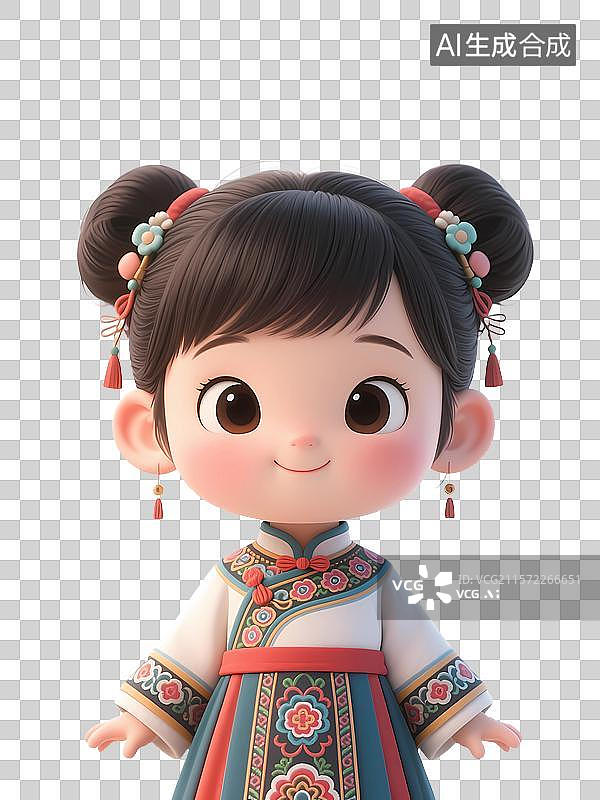 【AI数字艺术】身着民族服饰的黎族卡通女孩形象图片素材