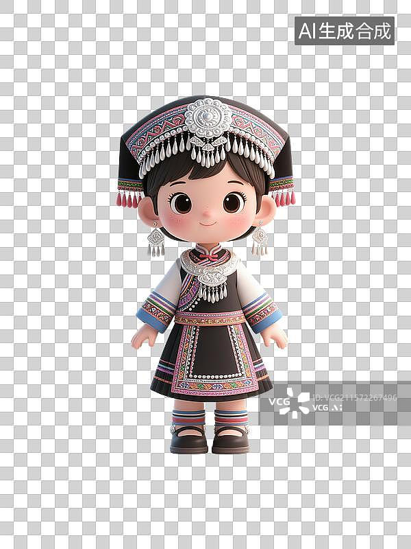 【AI数字艺术】身着民族服饰的布依族卡通女孩形象图片素材