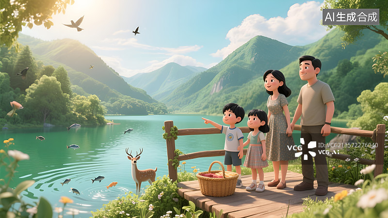 【AI数字艺术】暑假家庭亲子游度假旅行插画图片素材