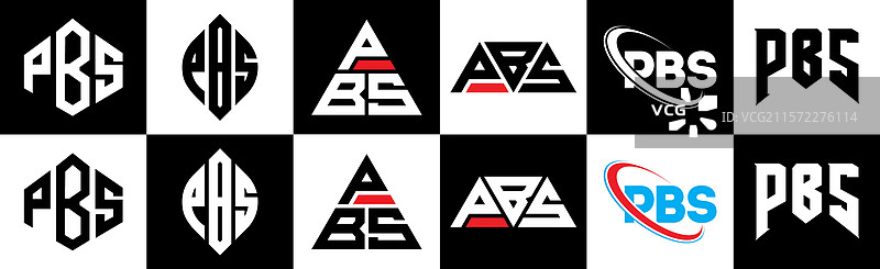 PBS字母标志设计，六种风格，PBS多边形图片素材