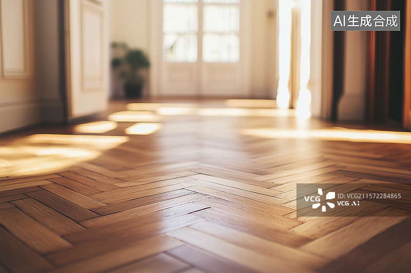 【AI数字艺术】木质人字拼木地板室内场景图片素材