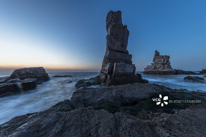 旅顺将军石夜景图片素材