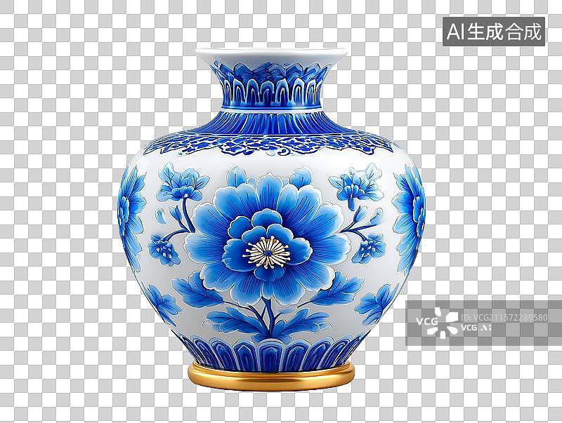 【AI数字艺术】【免抠png素材】一个蓝色的瓷器花瓶图片素材