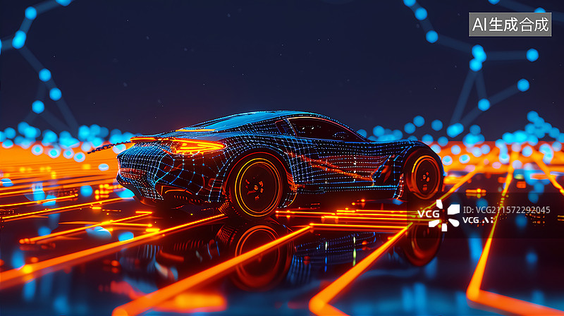 【AI数字艺术】网络自动驾驶新能源电动汽车科技背景图片素材