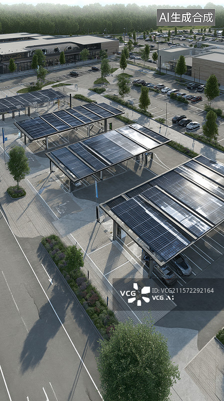 【AI数字艺术】太阳能板覆盖的现代化停车场图片素材