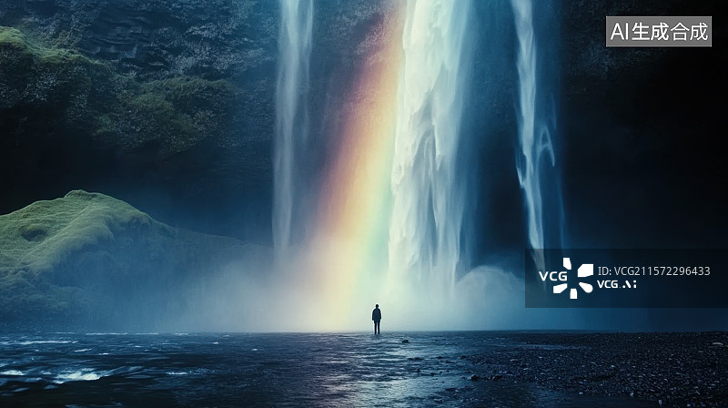 【AI数字艺术】瀑布下的彩虹风景图片素材
