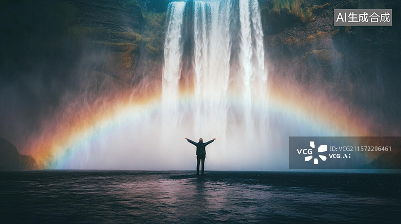 【AI数字艺术】瀑布下的彩虹风景图片素材
