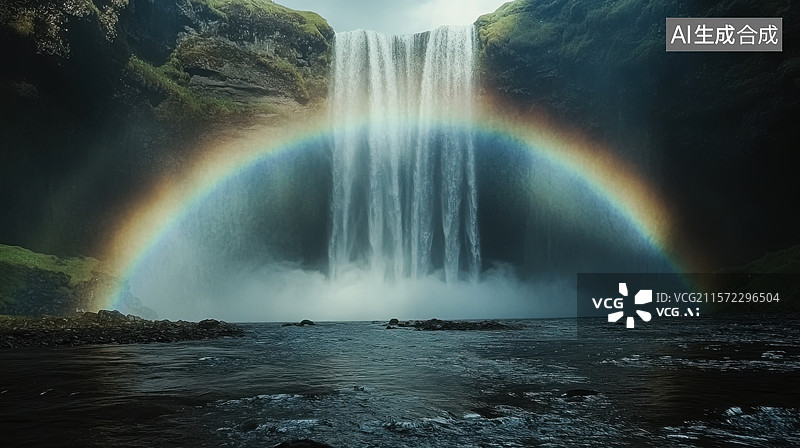 【AI数字艺术】瀑布下的彩虹风景图片素材