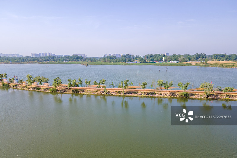 航拍安徽省亳州市涡阳县道源湿地公园风光图片素材