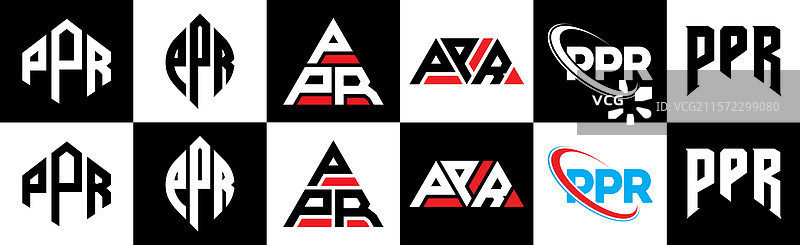 六种风格的PPR字母标志设计，PPR多边形图片素材