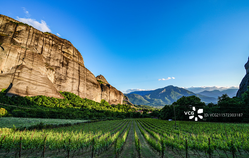 希腊迈泰奥拉丹霞下的葡萄园图片素材