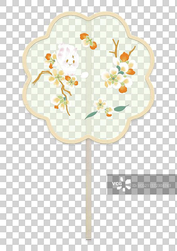 橙花兔兔团扇图片素材
