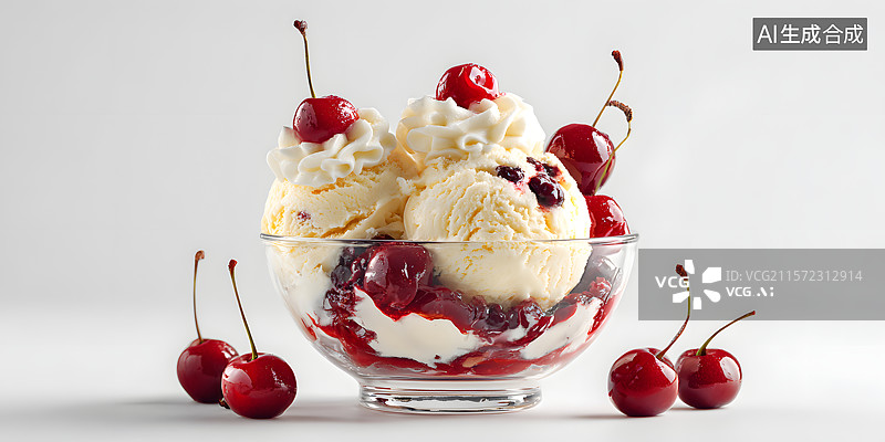 【AI数字艺术】樱桃冰淇淋图片素材
