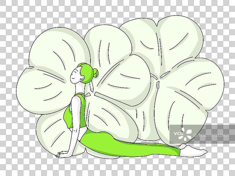 瑜伽花卉扁平插画单色图片素材