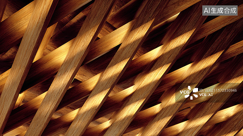 【AI数字艺术】过渡性建筑镜头展示木质框架逐渐转变为现代厨房橱柜，对角线构图呈现天然木纹质感，搭配柔和的施工现场光线图片素材