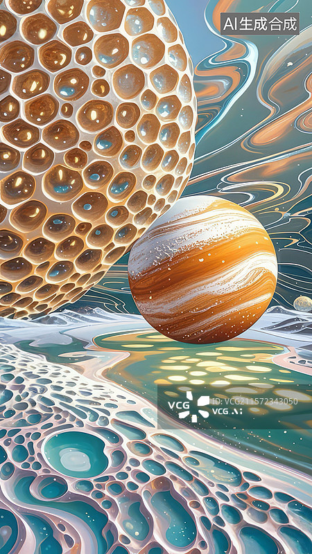 【AI数字艺术】奇幻星球与泡沫景观图片素材