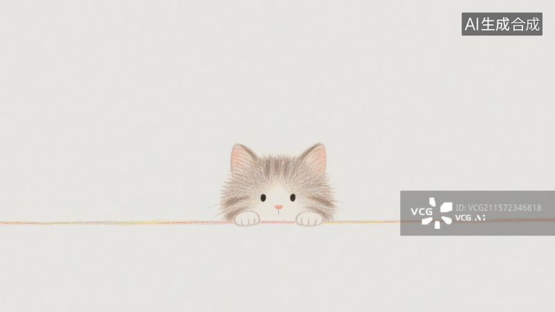 【AI数字艺术】有一只可爱的小猫咪从围墙边探出小脑袋图片素材