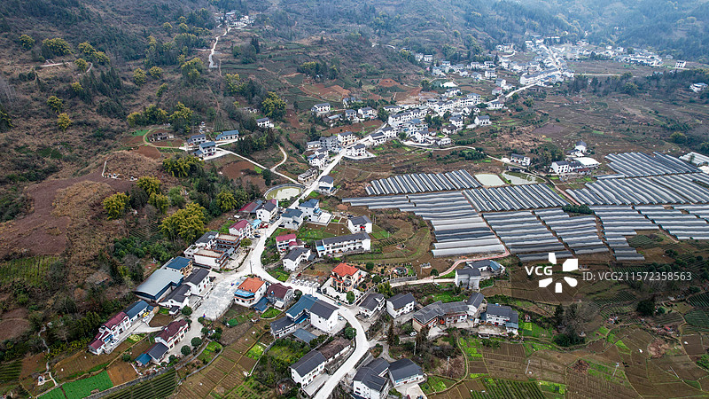 大棚田野农村河流航拍图片素材
