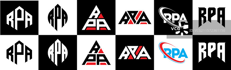 六种风格的RPA字母标志设计，RPA多边形图片素材