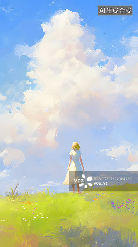 【AI数字艺术】少女风中的梦想与远方图片素材