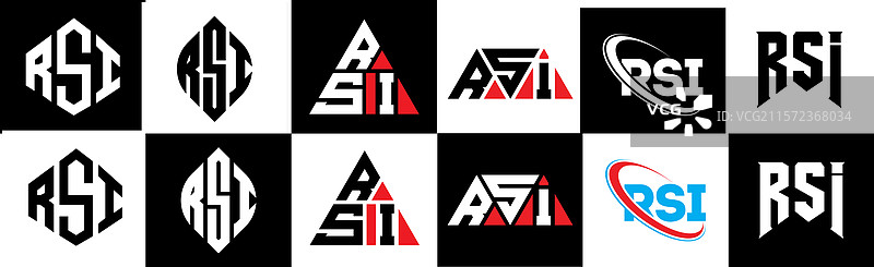 六种风格的RSI字母标志设计，RSI多边形图片素材