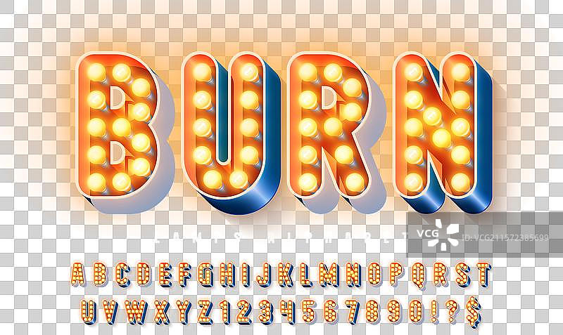 复古电影院字母设计，歌舞表演温暖的灯光图片素材