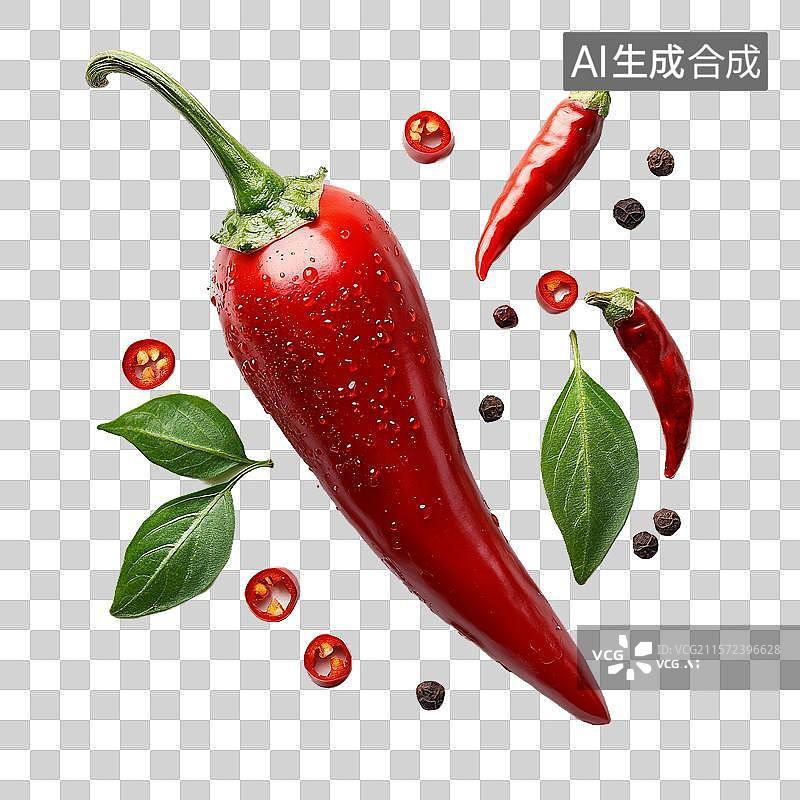 【AI数字艺术】红辣椒与绿叶的组合图片素材