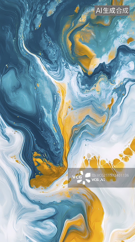 【AI数字艺术】数码科技蓝黄白色液体涂料图案纹理插画海报背景图片素材