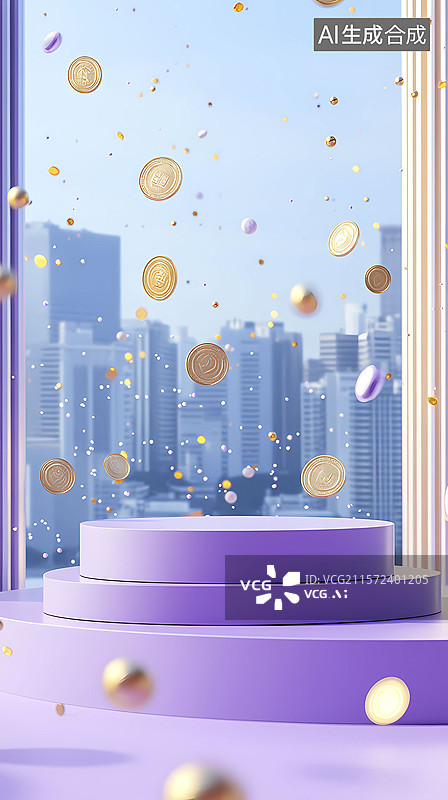 【AI数字艺术】数码科技紫色城市展台插画海报背景图片素材