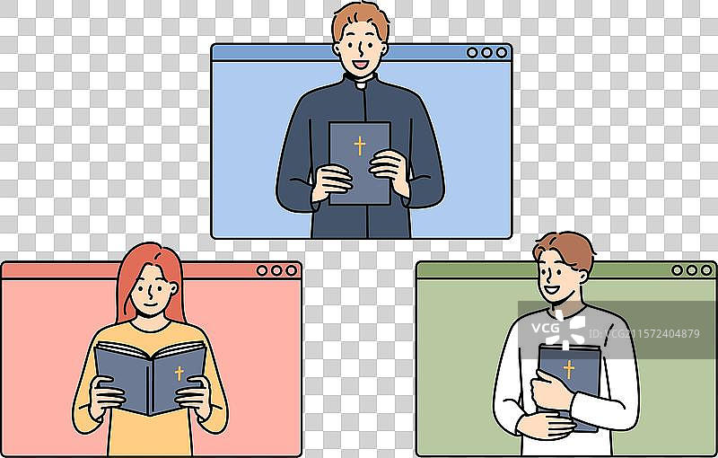 神父在线诵读圣经，信徒们共同参与弥撒图片素材