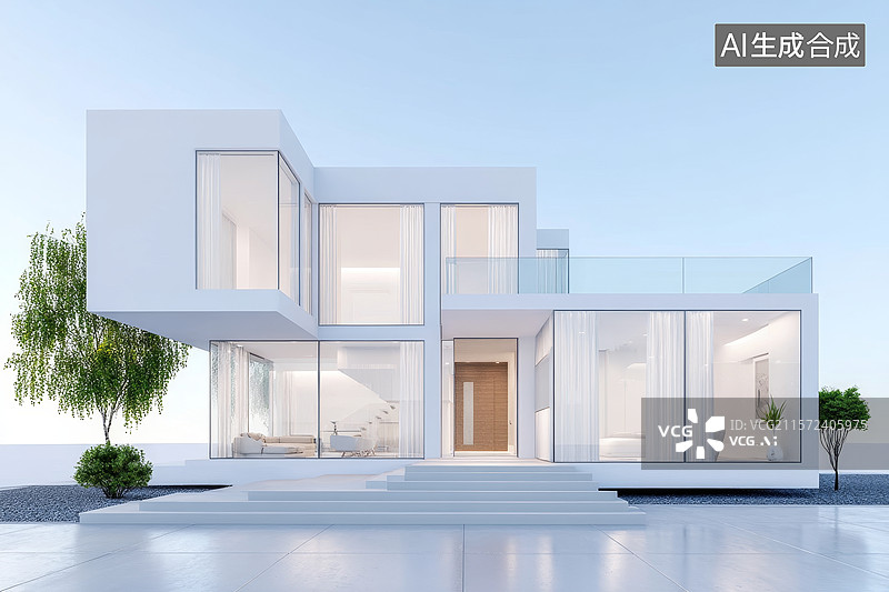 【AI数字艺术】现代简约风格的两层住宅图片素材