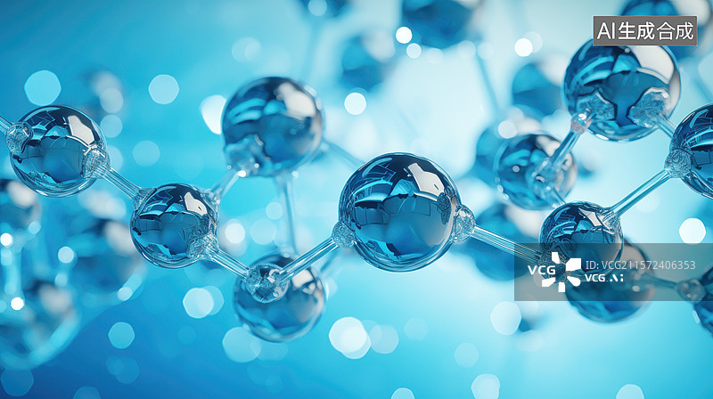 【AI数字艺术】蓝色纯净分子清爽气泡图片素材