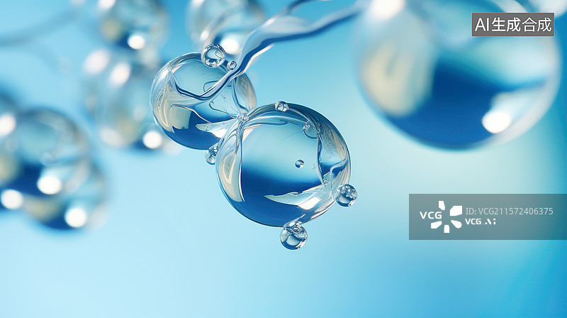 【AI数字艺术】蓝色纯净分子清爽气泡图片素材