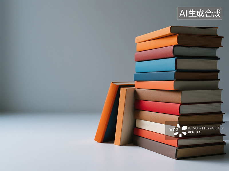 【AI数字艺术】彩韵书叠：静谧求知氛围图片素材