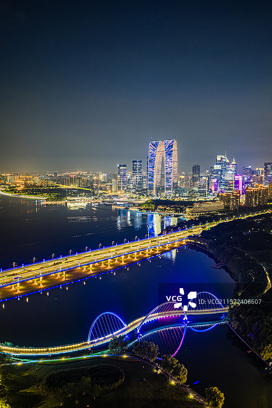 苏州园区城市夜景航拍图片素材