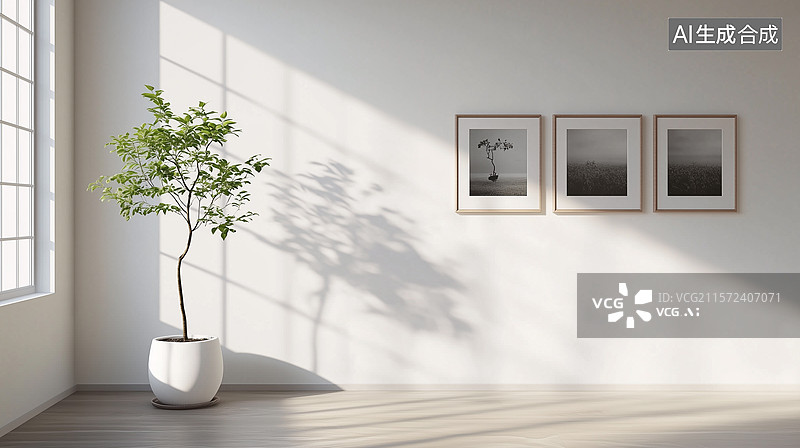 【AI数字艺术】禅意现代空间：斜阳影绰中的极简美学图片素材