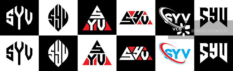 六种风格的七字母标志设计，七边形图片素材