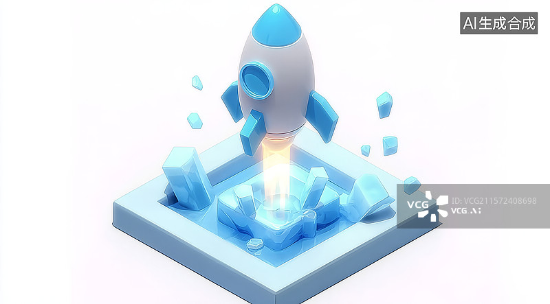 【AI数字艺术】蓝色火箭发射启动场景图片素材