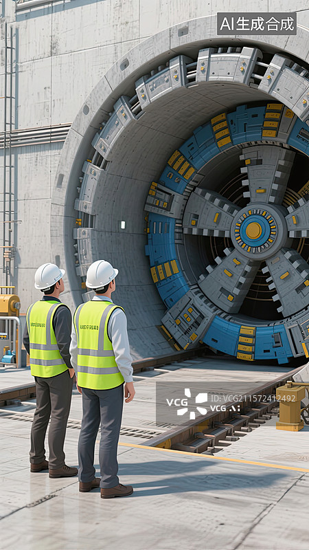 【AI数字艺术】3D，工程师，检查，盾构机，插画图片素材