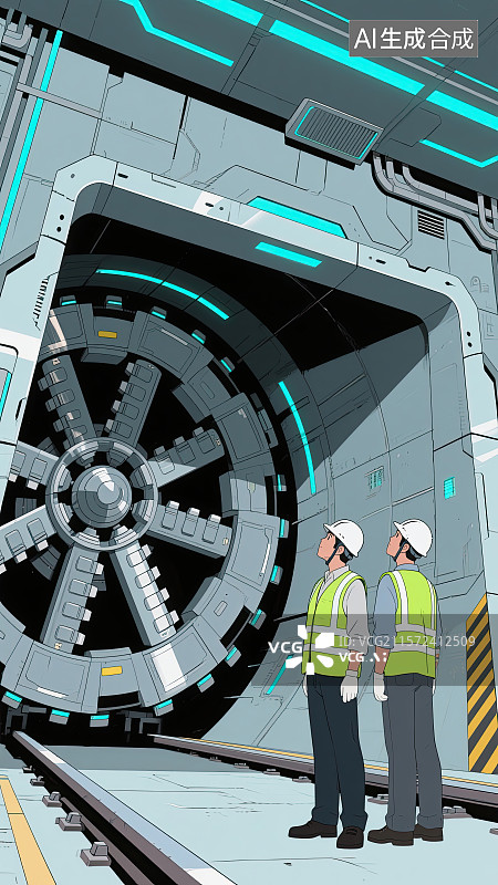 【AI数字艺术】工程师，检修，盾构机，科技，插画图片素材