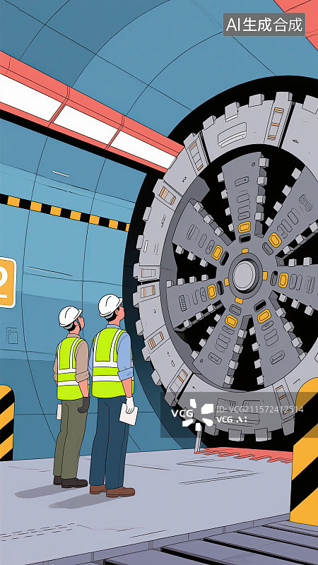 【AI数字艺术】工程师，检修，盾构机，科技，插画图片素材