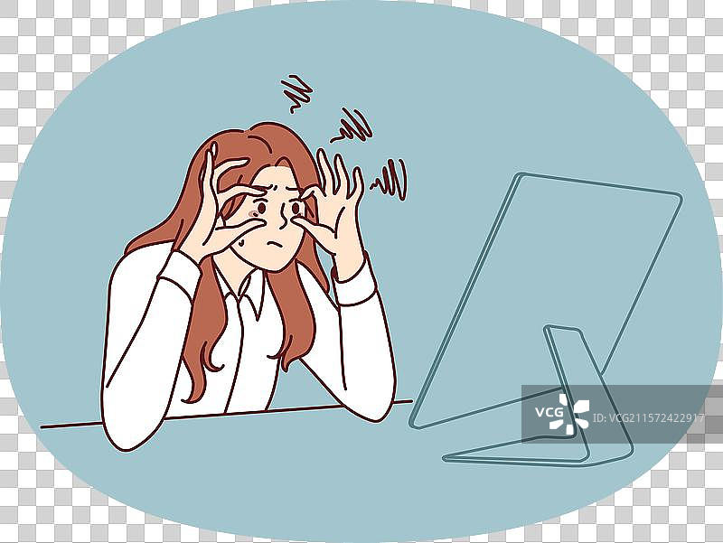 困倦的女人努力保持清醒，坐在...图片素材