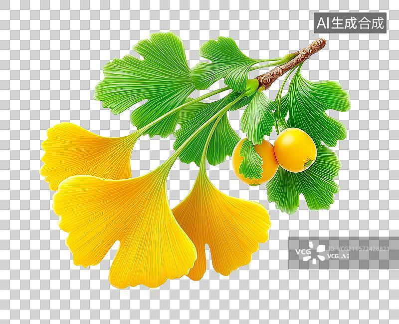 【AI数字艺术】【免抠png素材】3D卡通银杏树叶图片素材