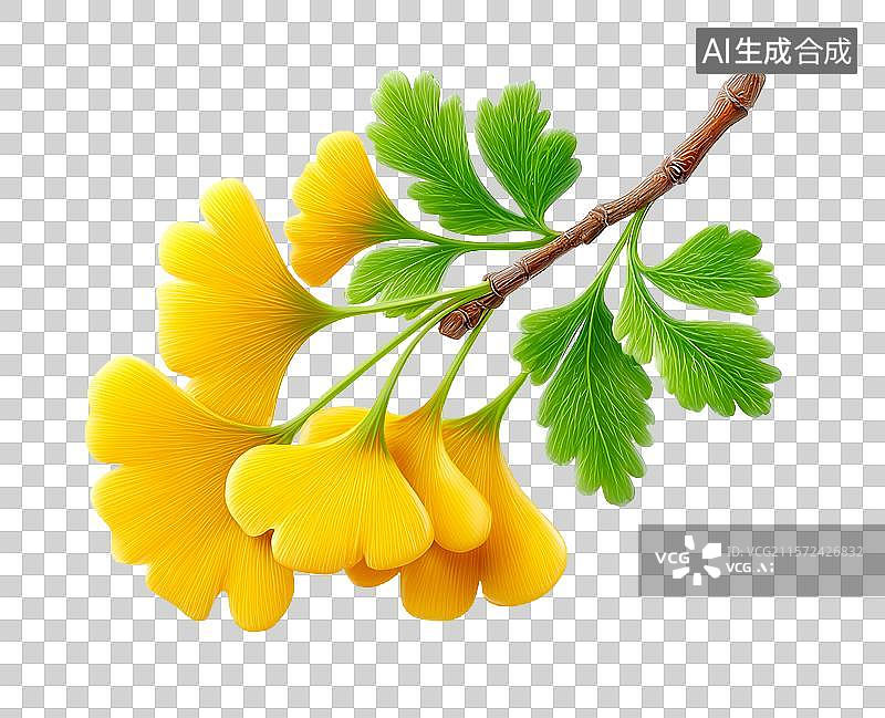 【AI数字艺术】【免抠png素材】3D卡通银杏树叶图片素材